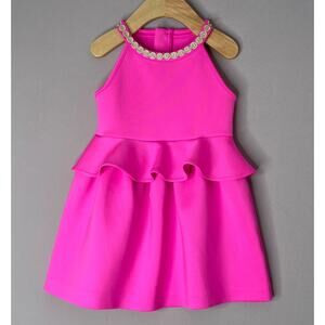 Lilly Pulitzer Pink Caesara Sleeveless Dress w/Gold Lace Trim Girls XS/2-3 Yrs